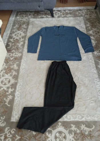 Erkek Gri Mavi Uzun Kollu Rahat Pijama Takımı - Görsel 2