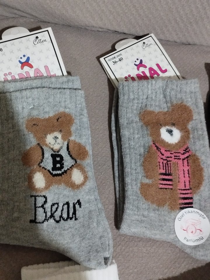 fıyat sorunuz Nakışlı Ayıcık Desenli Triko Çorap - Görsel 3