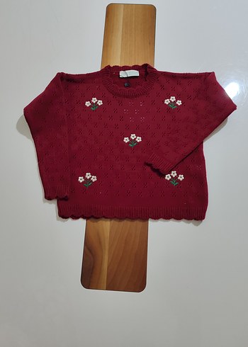 Bordo Nakışlı Kız Triko Takım - Görsel 3