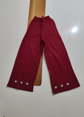 Bordo Nakışlı Kız Triko Takım - Görsel 5