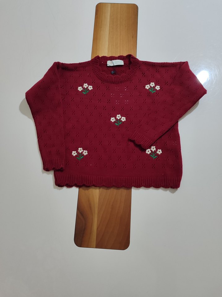 Bordo Nakışlı Kız Triko Takım - Görsel 3