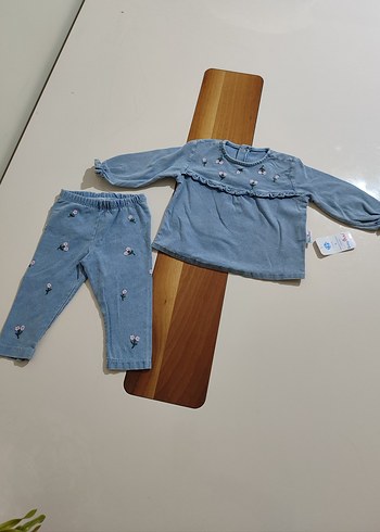 çiçek baksılı kot bebek takımı - Görsel 2