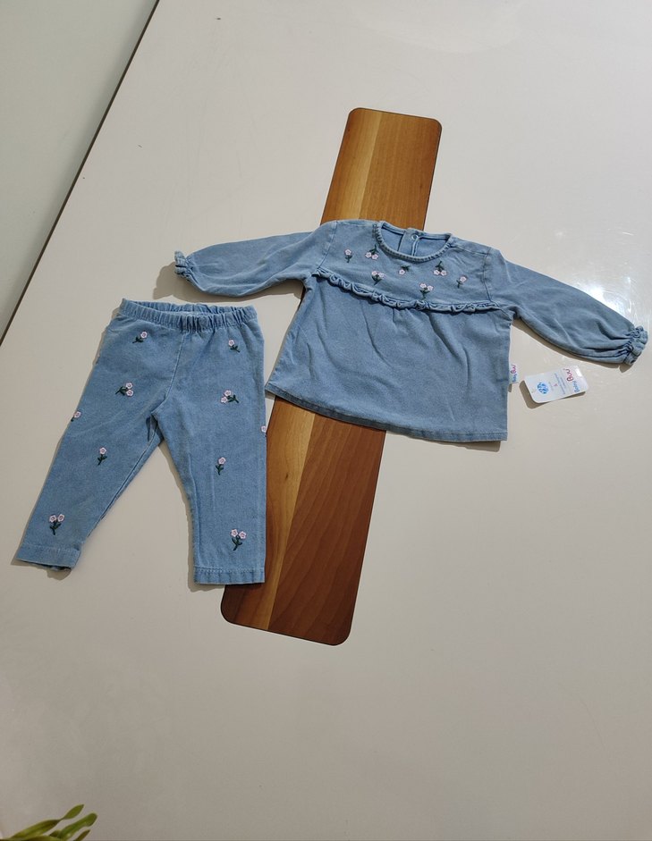 çiçek baksılı kot bebek takımı - Görsel 2