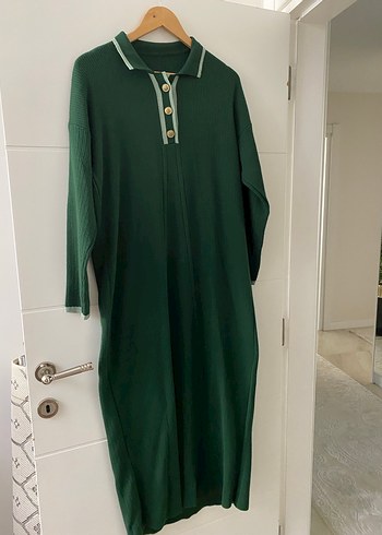 Düğmeli Yeşil Uzun triko  Kadın Elbise - Görsel 2