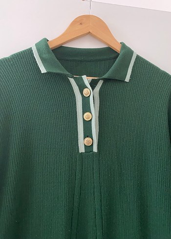 Düğmeli Yeşil Uzun triko  Kadın Elbise - Görsel 3