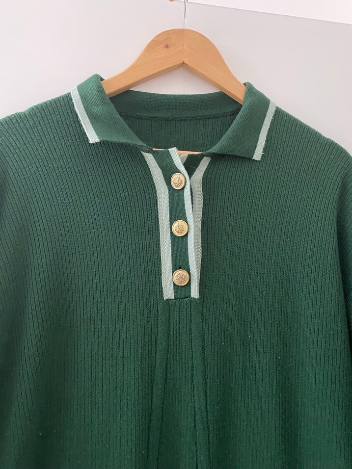 Düğmeli Yeşil Uzun triko  Kadın Elbise - Görsel 3