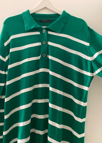 Yeşil Çizgili Uzun Kollu Uzun Elbise - Görsel 4