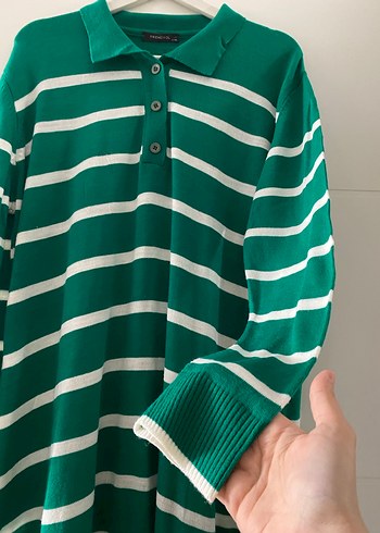 Yeşil Çizgili Uzun Kollu Uzun Elbise - Görsel 5