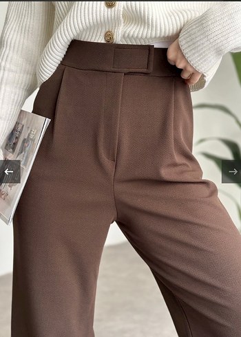 Kemer Detaylı Kahverengi Kadın Kumaş Pantolon - Görsel 3