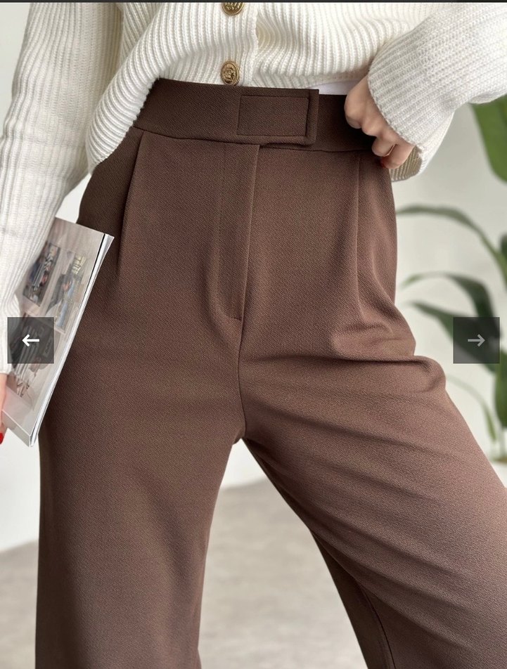 Kemer Detaylı Kahverengi Kadın Kumaş Pantolon - Görsel 3