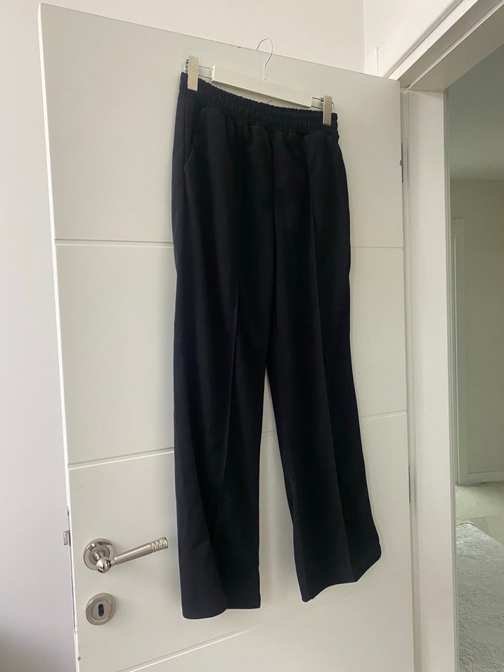 Kadın Siyah krep karışımı Kumaş Pantolon - Görsel 5