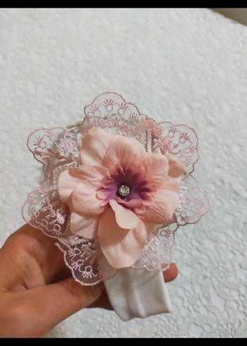 Beden Pembe Dantel Çiçekli Bohem Saç Aksesuarı