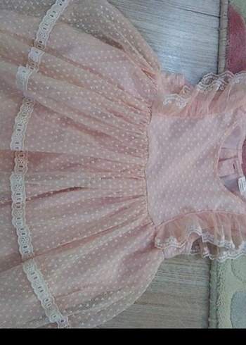 Pembe Fırfırlı Nakışlı Kız Elbisesi