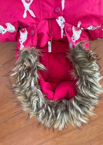 Kürklü Kapüşonlu Kız Bebek Pembe Tulum 18-24 ay - Görsel 3