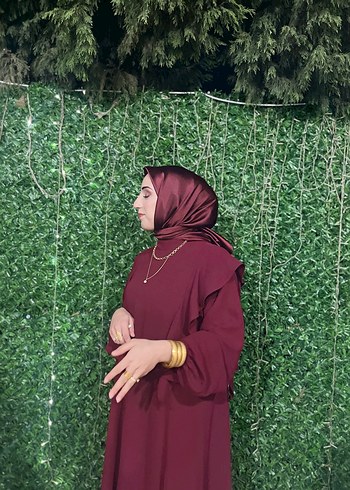 Bordo  Uzun Kollu Tesettür Elbise - Görsel 4