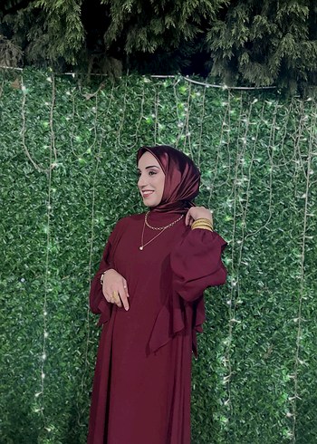 Bordo  Uzun Kollu Tesettür Elbise - Görsel 2