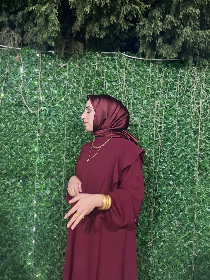 Bordo  Uzun Kollu Tesettür Elbise - Görsel 4