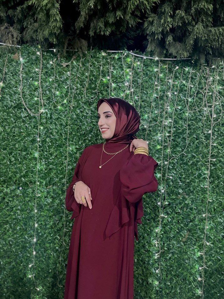 Bordo  Uzun Kollu Tesettür Elbise - Görsel 2