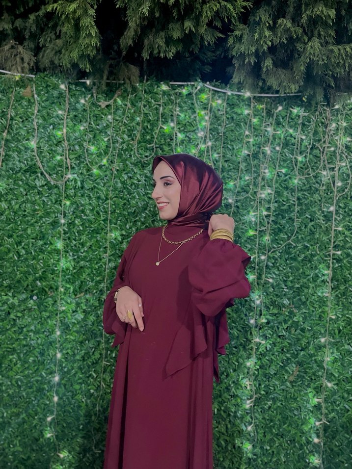 Bordo  Uzun Kollu Tesettür Elbise - Görsel 3