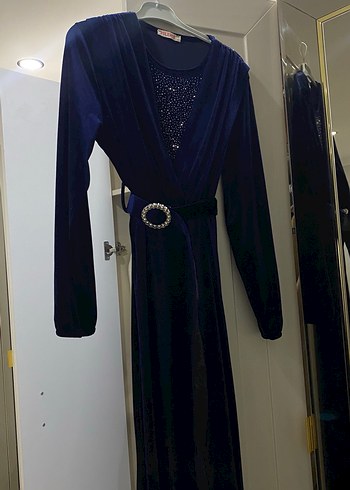 Uzun Kollu Koyu lacivert Elbise - Görsel 2