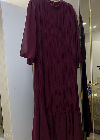 Bordo Piliseli Uzun Kadın Elbise - Görsel 3