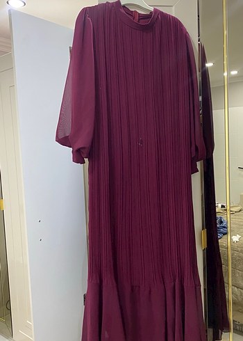 Bordo Piliseli Uzun Kadın Elbise - Görsel 2