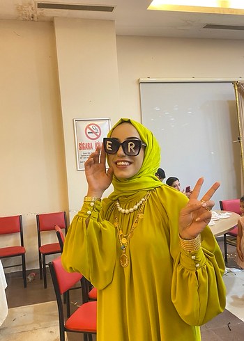 Yağ yeşili, Bol Kesim, Uzun Kollu Uzun Elbise - Görsel 2