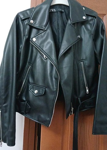 Siyah Deri Biker Ceket
