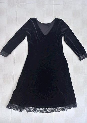 Siyah Dantel Detaylı Midi Gotik  kadife Elbise - Görsel 2