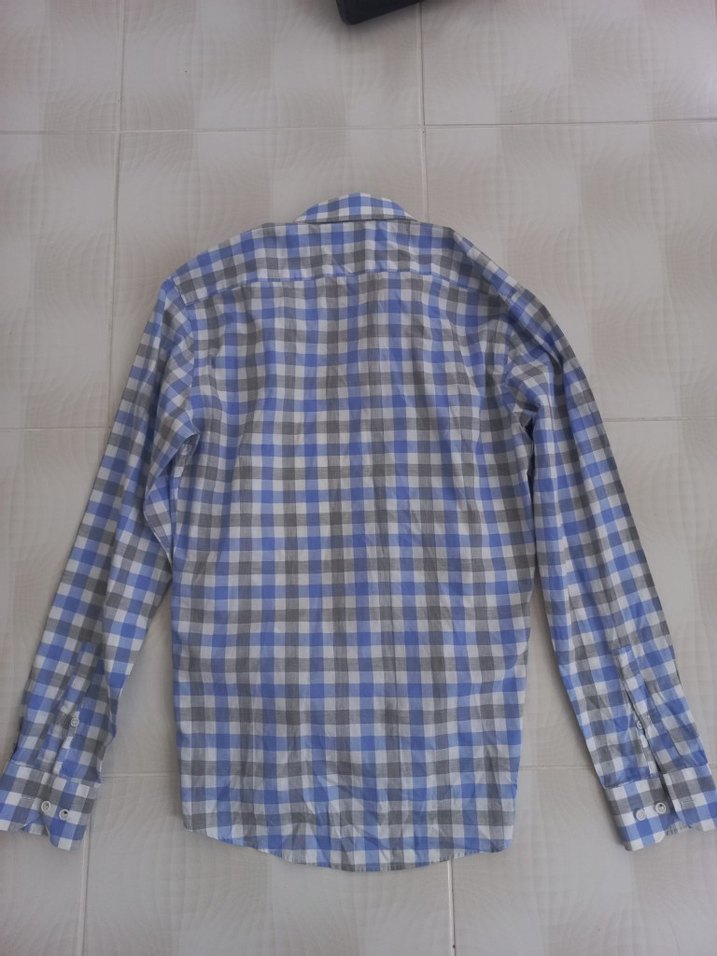 Mavi-Gri Kareli Erkek Keten Gömlek - Görsel 2