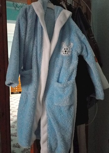 11-12 yaş Nakışlı Mavi Erkek Çocuk Bornozu - Görsel 2