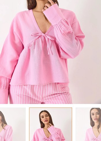 Pembe Mini Kadın Uzun Kollu gömlek