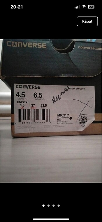37,5 Beden KIRMIZI CONVERSE