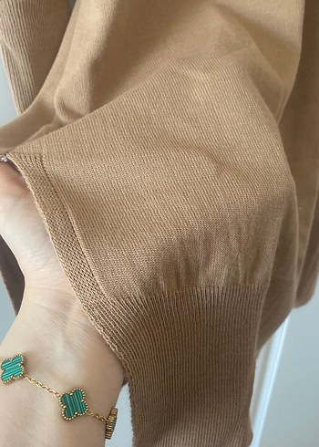 Bej Uzun Kollu Standart beden Kadın Triko Kazak - Görsel 4