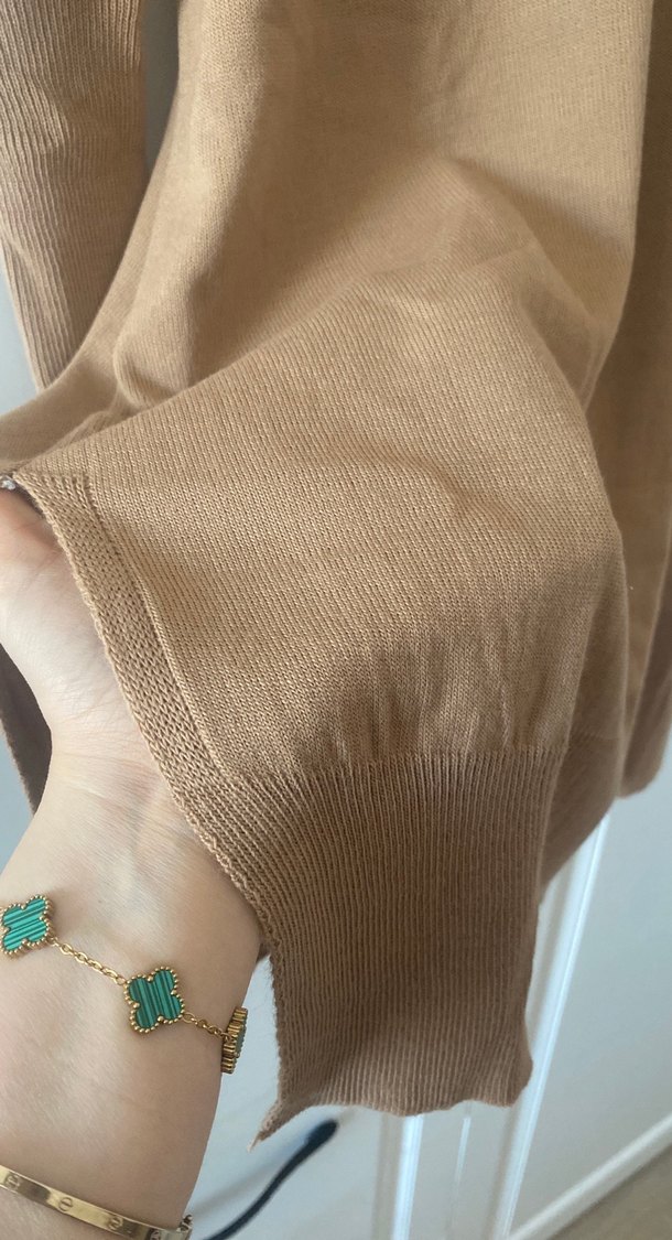 Bej Uzun Kollu Standart beden Kadın Triko Kazak - Görsel 4