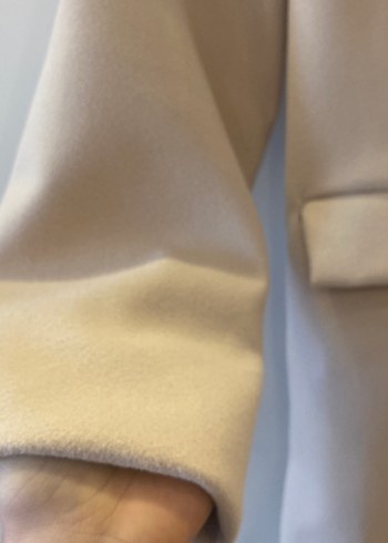 Bej Süet Uzun Kadın Klasik Ofis Kabanı - Görsel 4