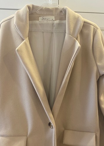 Bej Süet Uzun Kadın Klasik Ofis Kabanı - Görsel 6