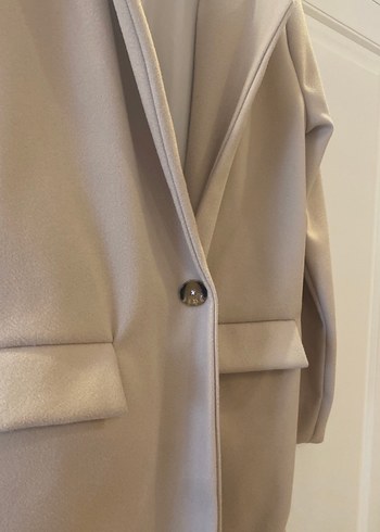 Bej Süet Uzun Kadın Klasik Ofis Kabanı - Görsel 3