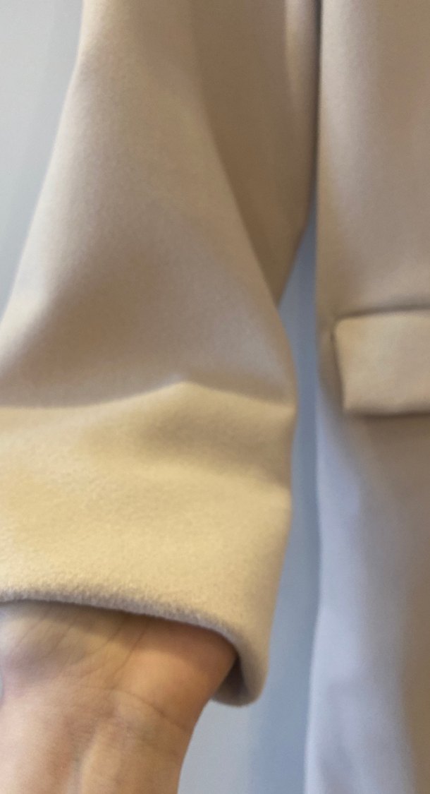 Bej Süet Uzun Kadın Klasik Ofis Kabanı - Görsel 4