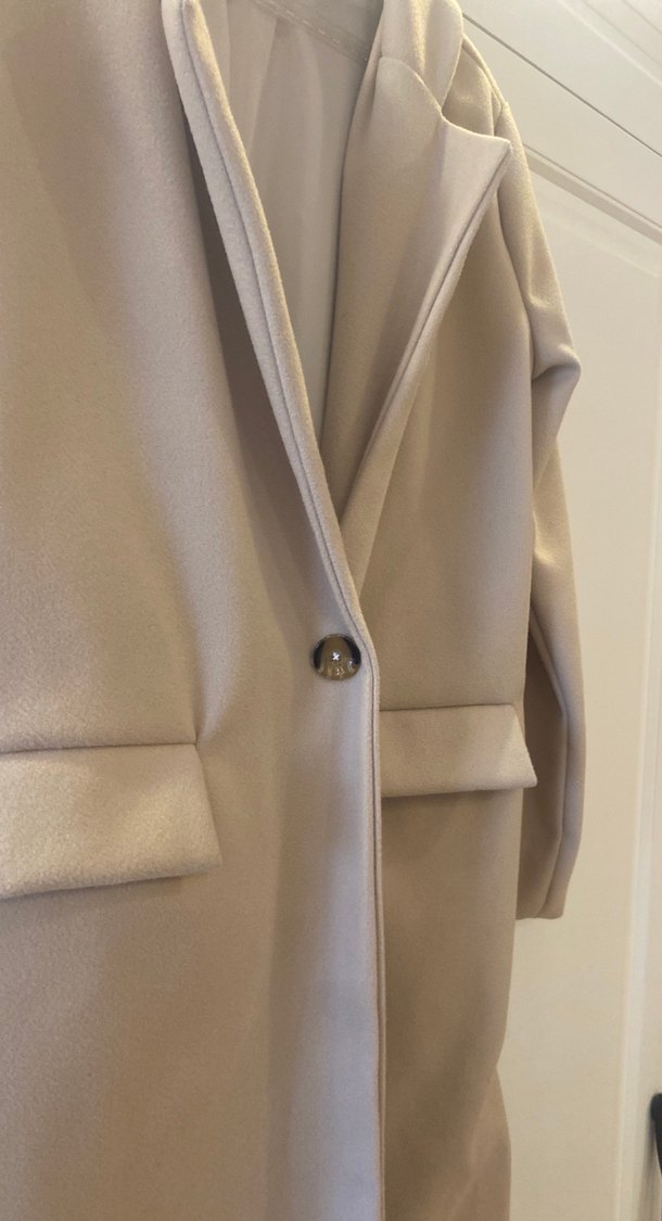 Bej Süet Uzun Kadın Klasik Ofis Kabanı - Görsel 3