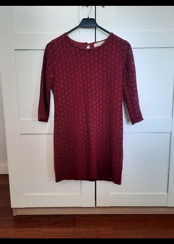 Bordo Dantel Detaylı Bohem Örgü Elbise - Görsel 2