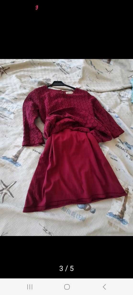 Bordo Dantel Detaylı Bohem Örgü Elbise - Görsel 4