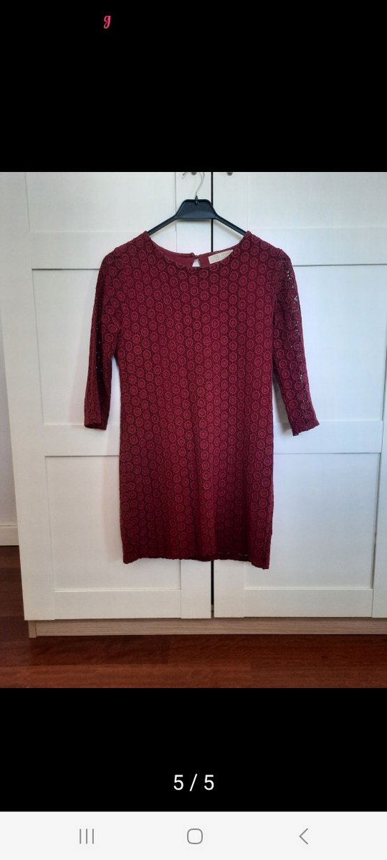 Bordo Dantel Detaylı Bohem Örgü Elbise - Görsel 2