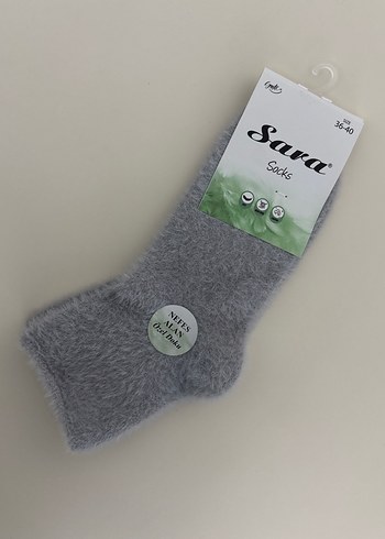 Sara Gri Kısa Rahat kadın Çorap - Görsel 2
