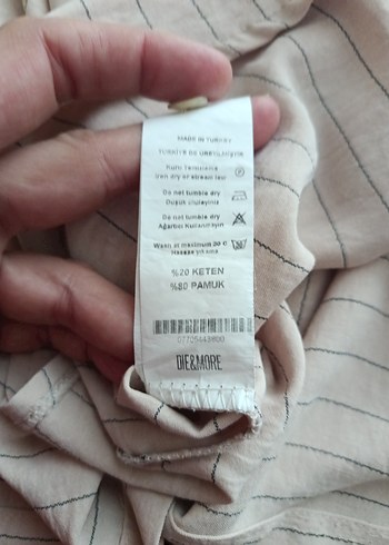 Düğmeli krem çizgili Keten Kadın Gömlek - Görsel 9