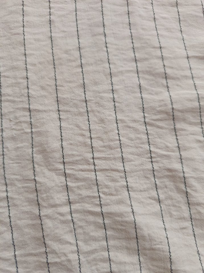 Düğmeli krem çizgili Keten Kadın Gömlek - Görsel 5