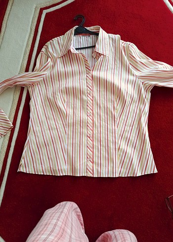 Çizgili Uzun Kollu Kadın Gömlek - Görsel 6