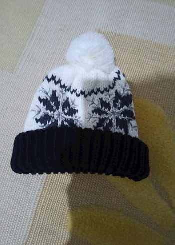 Kadın Örgü Beyaz-Siyah Bere - Görsel 2