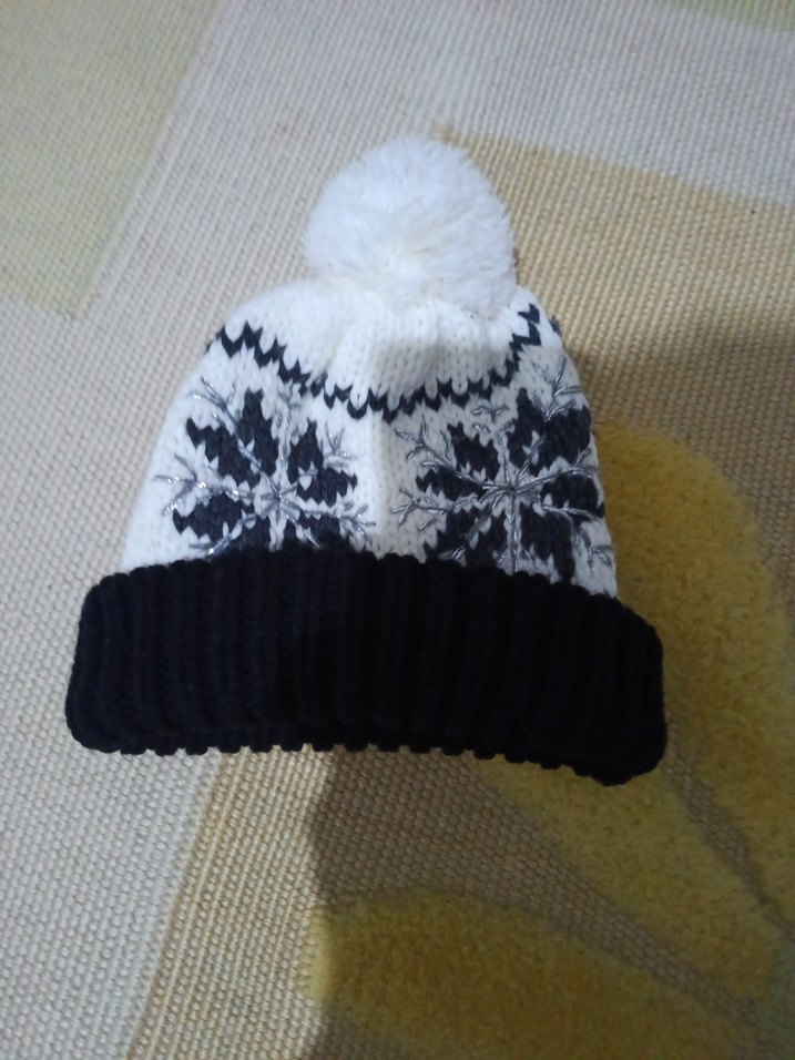 Kadın Örgü Beyaz-Siyah Bere - Görsel 2