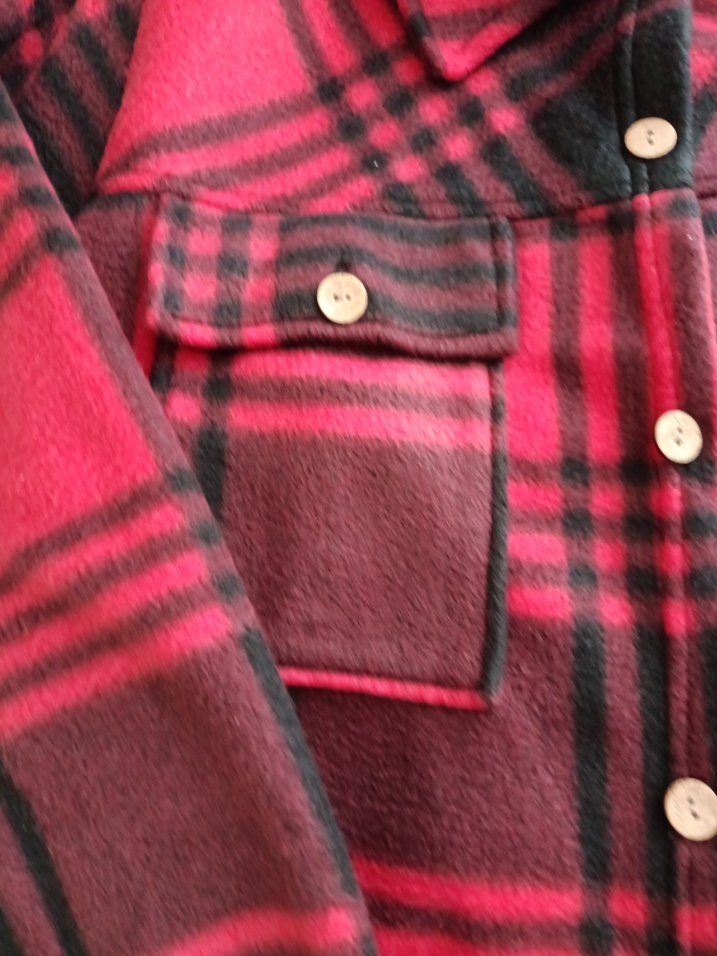 Bordo Kareli Düğmeli Kadın Gömlek - Görsel 3